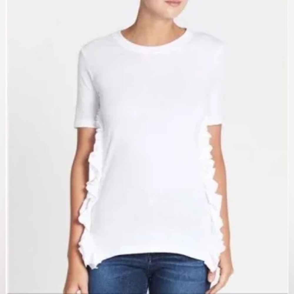 Frame Side Ruffle Crewneck Tee in Blanc